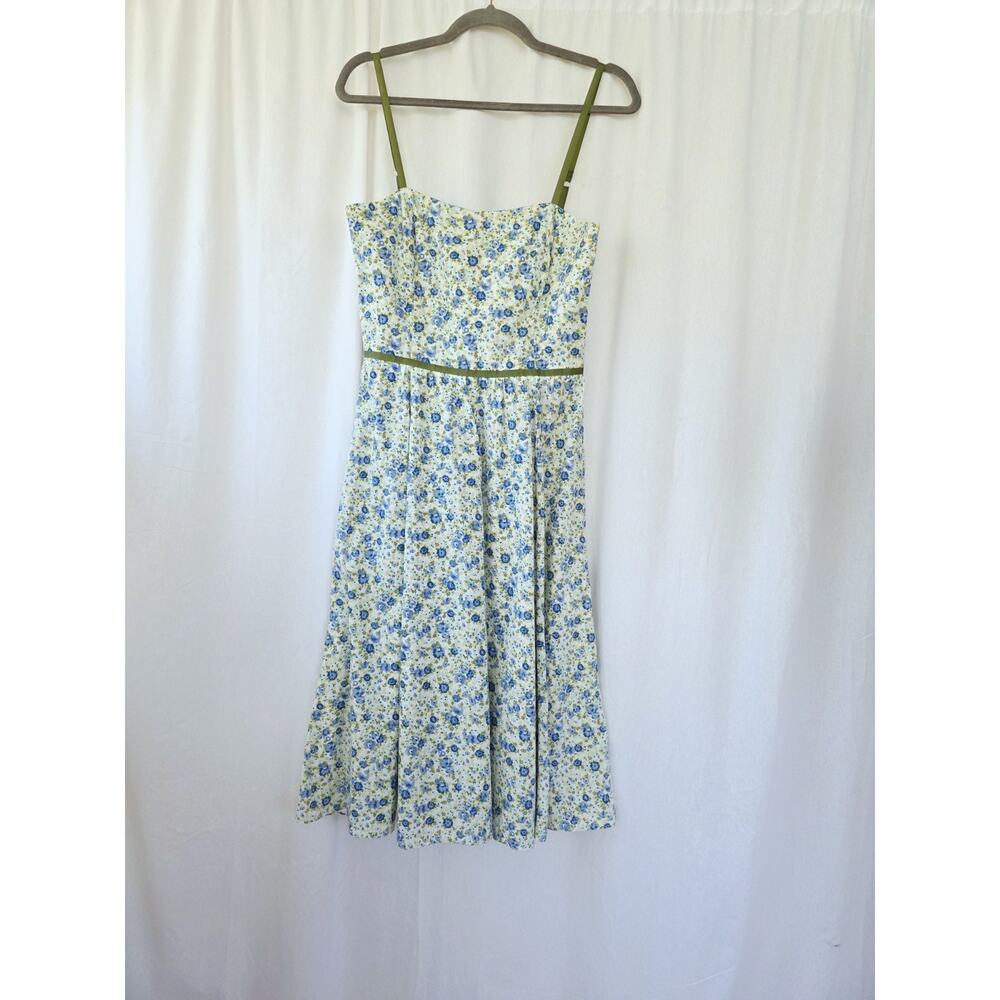 Anthro Odille Midi Dress Size 6 White Blue Sage Coquette Garden Wedding Cotton - Picture 2 of 11